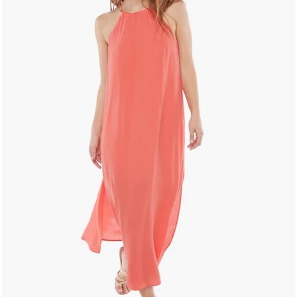 JustFab Coral Pink Boho Sleeveless Chain Halter Chiffon Maxi Dress Size Small - Picture 2 of 11